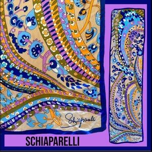 SCHIAPARELLI Blue Paisley Silk Scarf